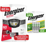 LINTERNA MANOS LIBRES ENERGIZER HD33A4 + 4 PILAS AAA RECARGABLE